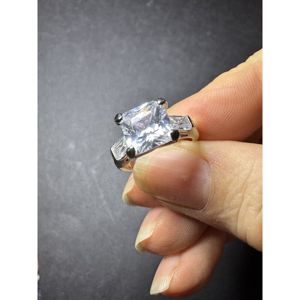Lia Sophia Sparkler Princess Cut CZ Silver Tone Ring Size 5 Signed